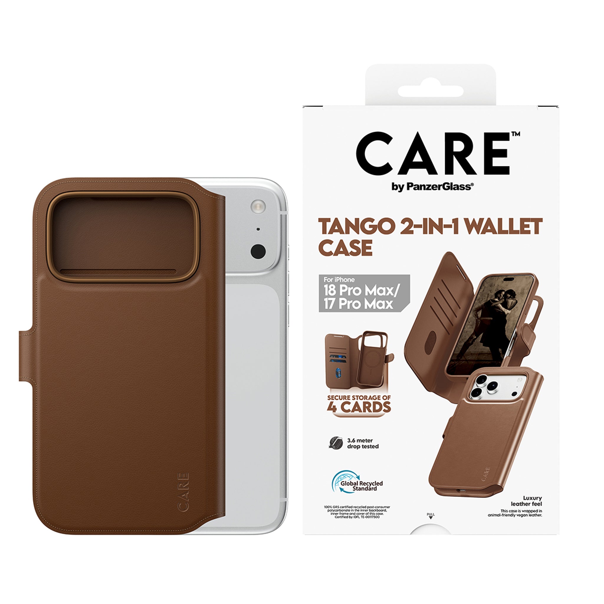 CARE™ by PanzerGlass® Tango 2-in-1 Wallet Case Brown w. MagSafe iPhone 18 Pro Max | 17 Pro Max